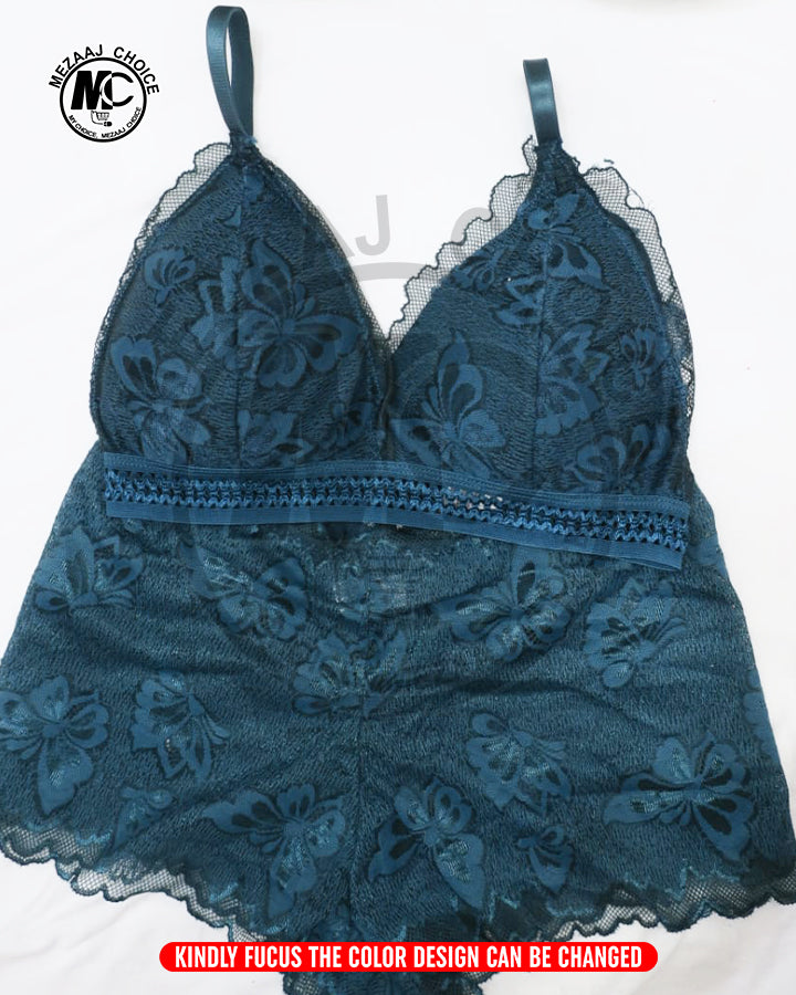 Scallop Trim Cross Back Lace Teddy Bodysuit