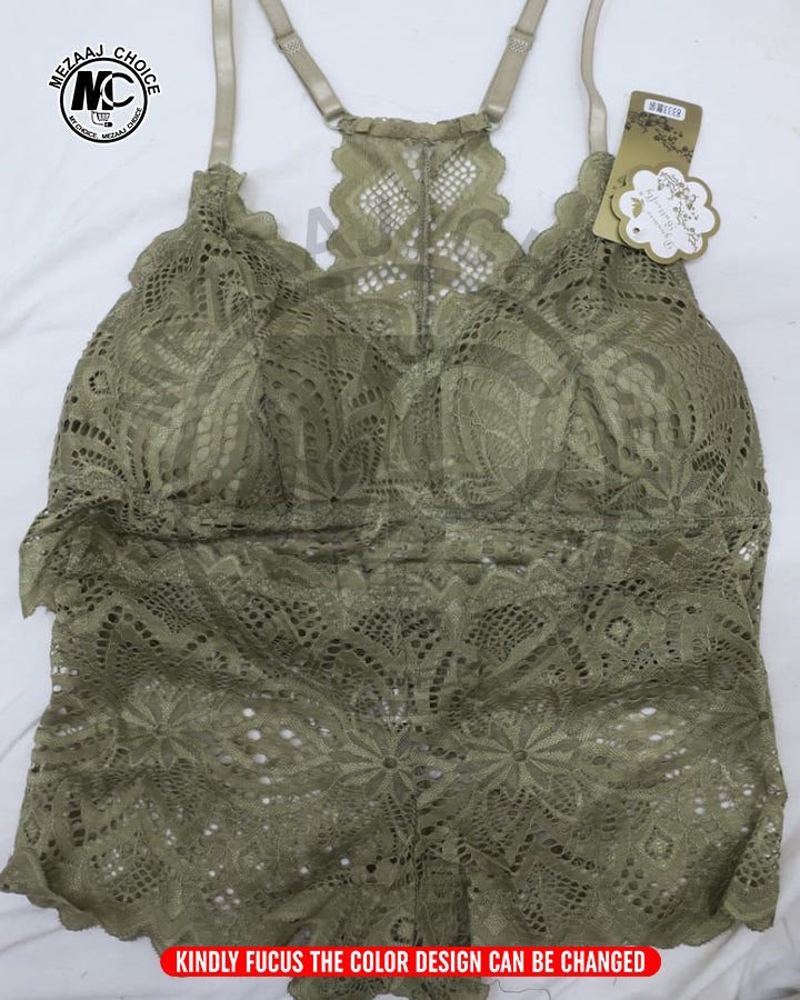 Scallop Trim Cross Back Lace Teddy Bodysuit